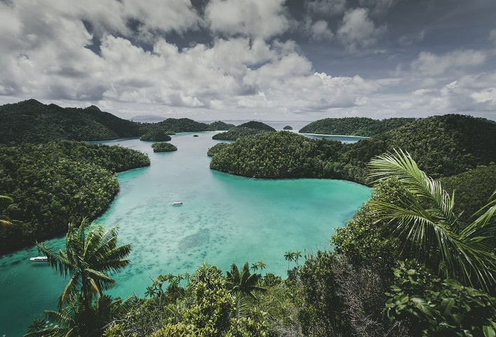 Landscape Wajag Island Surrounded By Sea Cloudy Sky Indonesia